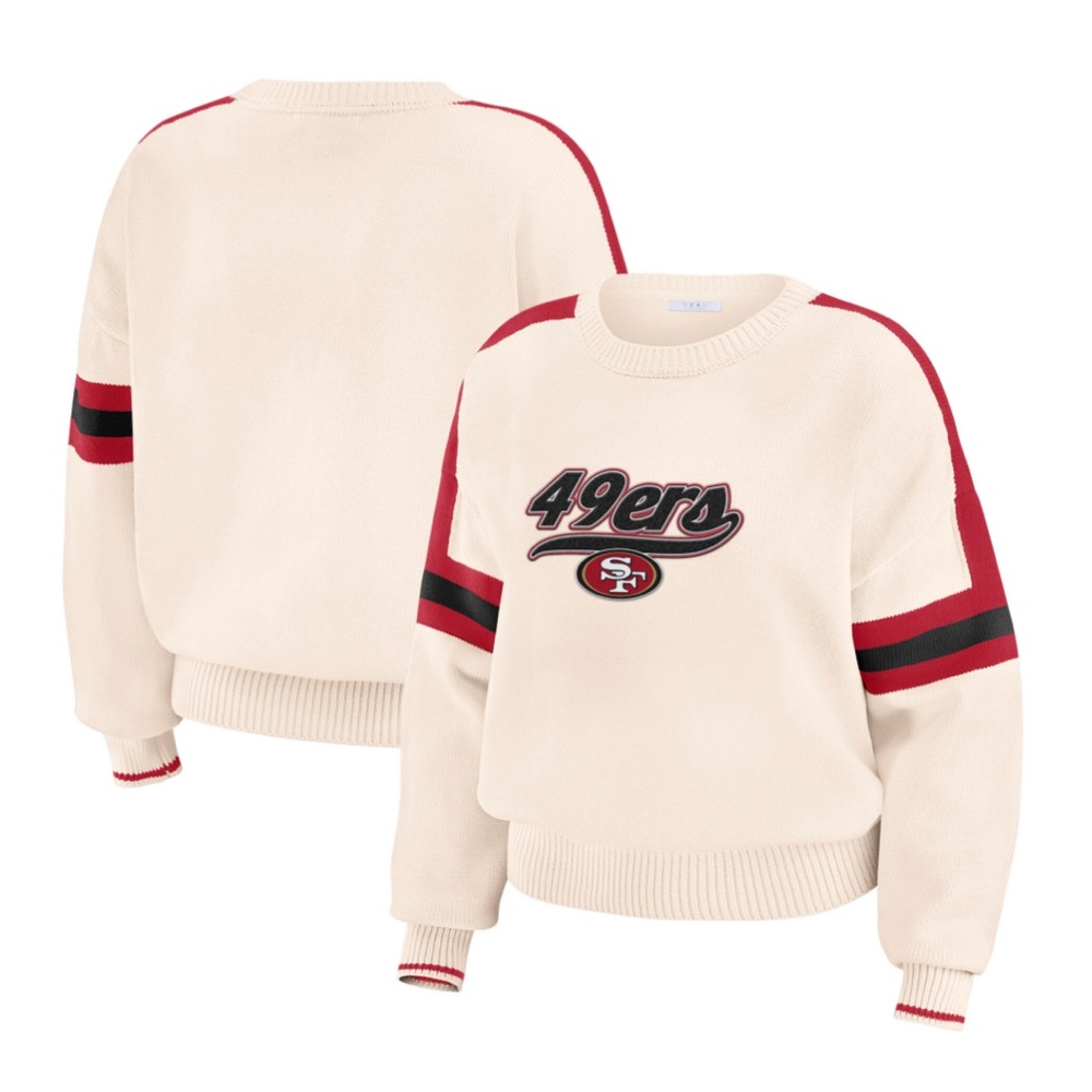 Women’s San Francisco 49ers WEAR by Erin Andrew’s Cream Stripe Pullover Sweater